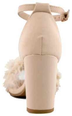 Konner 30Women's Fur Chunky High Heel StrappySandals -Bamboo Store Konnor30Nude 4