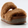 Kristen 11 Womens Double Faux Fur Band Platform Slides With Rhinestone Embellishment -Bamboo Store Kristen11Camel 1