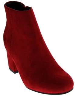 Ladd 1 Womens Faux Suede Chunky Heeled Zip Up Ankle Booties -Bamboo Store Ladd1Red 1