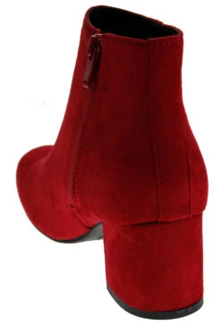 Ladd 1 Womens Faux Suede Chunky Heeled Zip Up Ankle Booties -Bamboo Store Ladd1Red 2