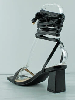 Bamboo Lasting 43 Womens Thin Strap Wrap Up Dress Heeled Sandals -Bamboo Store Lasting43Black 3