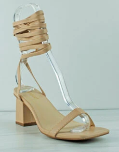 Bamboo Lasting 43 Womens Thin Strap Wrap Up Dress Heeled Sandals -Bamboo Store Lasting43Nude