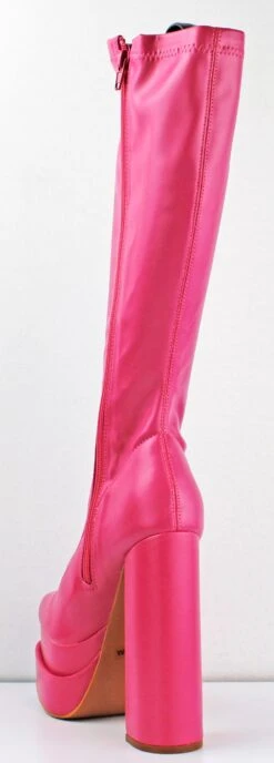 Looking Fire Women's High Platform Chunky High Heeled Boots 7 Looking Fire Women's High Platform Chunky High Heeled Boots -Bamboo Store LookingFire FushiaSPU 2