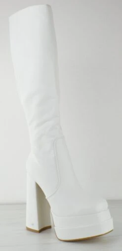 Lovid 01 HI Women's Knee High Platform Chunky High Heeled Boots -Bamboo Store Lovid01Hwhite 2