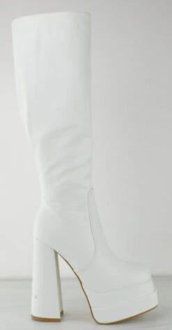 Lovid 01 HI Women's Knee High Platform Chunky High Heeled Boots -Bamboo Store Lovid01Hwhite 3