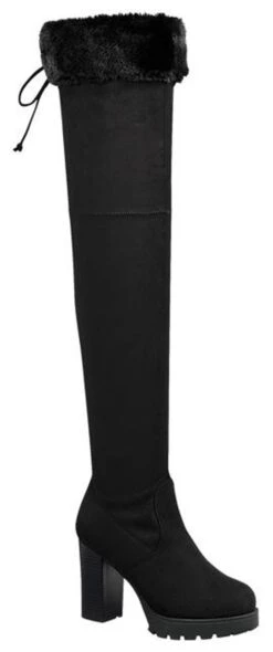 Forever Match L18 Women's Upper Fur Trimmed Thigh High Heeled Platform Boots