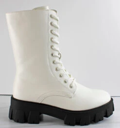 Mack 01 Women's Thick Bottom Lug Sole Lace Up Boots -Bamboo Store Mack01White