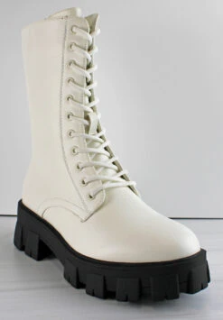 Mack 01 Women's Thick Bottom Lug Sole Lace Up Boots -Bamboo Store Mack01White2