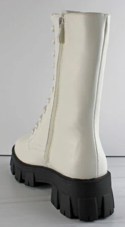 Mack 01 Women's Thick Bottom Lug Sole Lace Up Boots -Bamboo Store Mack01White3