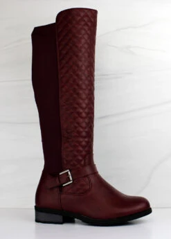 Forever Mango 35 Women's Knee High Quilted Riding Boots -Bamboo Store Mango 35Burg2