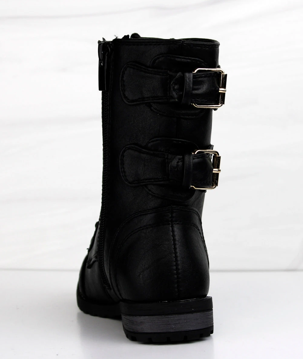 Forever Mango 71K Little Girls Double Buckled Lace Up Combat Boots 5 Forever Mango 71K Little Girls Double Buckled Lace Up Combat Boots - Image 3