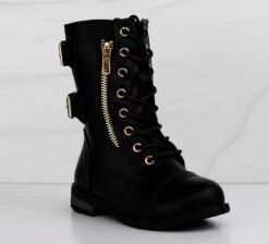 Forever Mango 71K Little Girls Double Buckled Lace Up Combat Boots