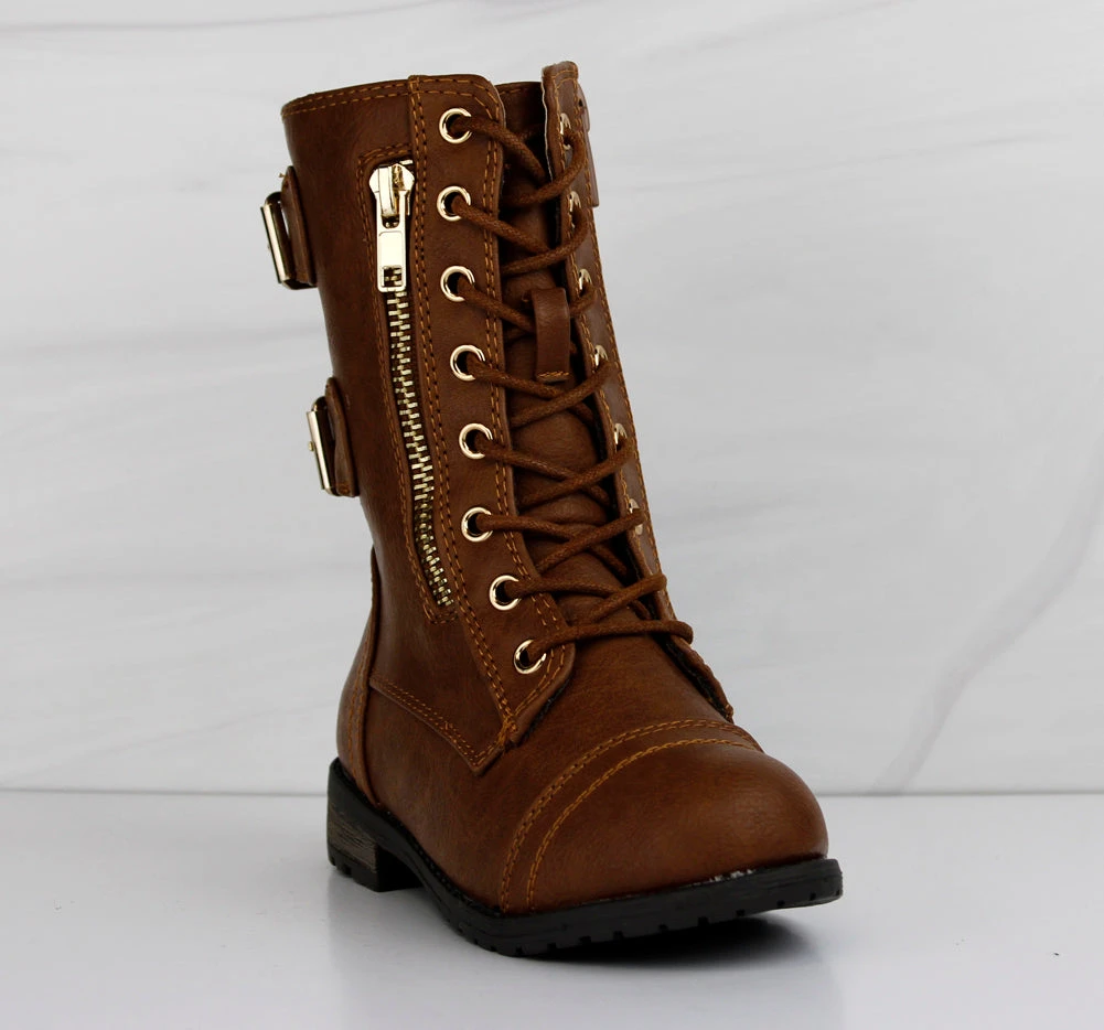 Forever Mango 71K Little Girls Double Buckled Lace Up Combat Boots 6 Forever Mango 71K Little Girls Double Buckled Lace Up Combat Boots - Image 4