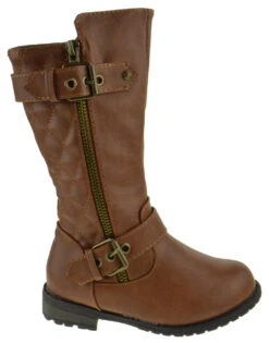 Pack 95K Little Girls Quilted Knee High Riding Zipper Boots -Bamboo Store Mango95kTan 3