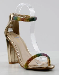 Bamboo Mania 81 Womens Rhinestone Embellished Straps Open Toe Pumps