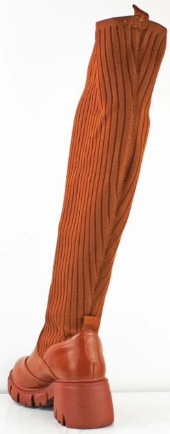 Massimo Women's Knitted Thigh High Chunky Platform Boots 7 Massimo Women's Knitted Thigh High Chunky Platform Boots -Bamboo Store Massima Brown 2