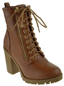 Michi 3 Women's Chucky Heel Combat Boot -Bamboo Store Michi 3 Tan 1