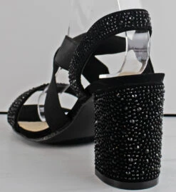 Forever Mona 02 Women's Cross Band Rhinestone Block Heeled Sandals -Bamboo Store Mona02black