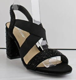 Forever Mona 02 Women's Cross Band Rhinestone Block Heeled Sandals