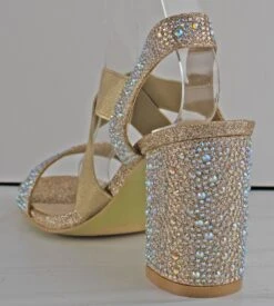 Forever Mona 02 Women's Cross Band Rhinestone Block Heeled Sandals -Bamboo Store Mona02champagne Copy