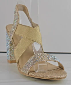 Forever Mona 02 Women's Cross Band Rhinestone Block Heeled Sandals -Bamboo Store Mona02champagne1 Copy