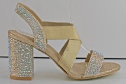 Forever Mona 02 Women's Cross Band Rhinestone Block Heeled Sandals -Bamboo Store Mona02champagne2 Copy