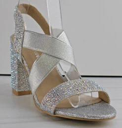 Forever Mona 02 Women's Cross Band Rhinestone Block Heeled Sandals -Bamboo Store Mona02silver