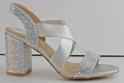 Forever Mona 02 Women's Cross Band Rhinestone Block Heeled Sandals -Bamboo Store Mona02silver2 Copy