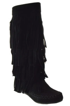 Mudd 55 Womens Below The Knee 4 Layer Fringe Moccasin Boots