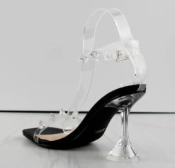 Pleasure 03 Womens Gem Embellished Lucite Strap Pyramid Heels -Bamboo Store PLEASURE 03 1