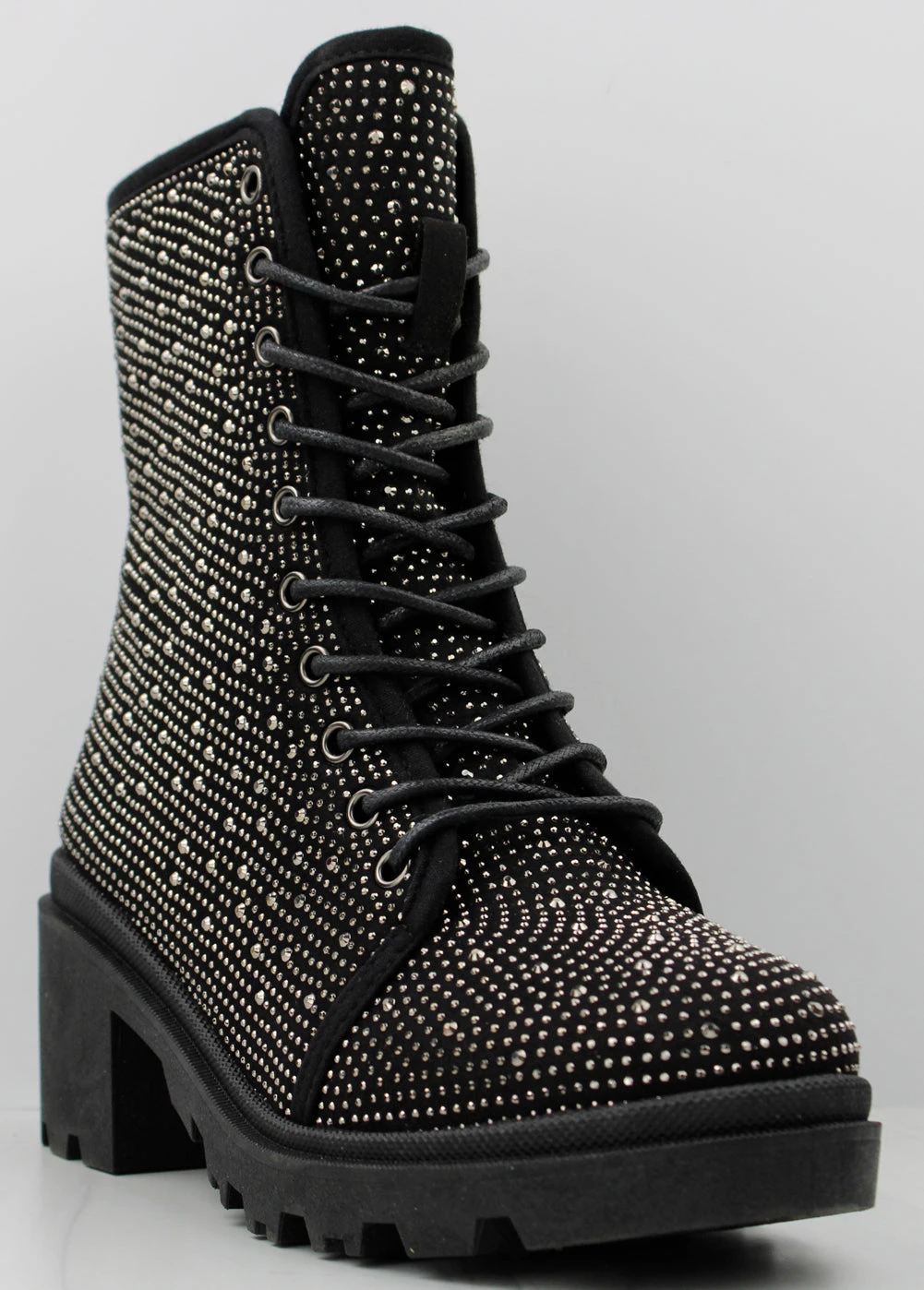 Forever Pacific 11 Women's Rhinestone Lace Up Chunky Ankle Boots 3 Forever Pacific 11 Women's Rhinestone Lace Up Chunky Ankle Boots