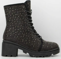 Forever Pacific 11 Women's Rhinestone Lace Up Chunky Ankle Boots 6 Forever Pacific 11 Women's Rhinestone Lace Up Chunky Ankle Boots -Bamboo Store Pacific 11 Black 3