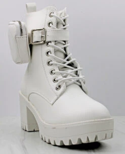 Forever Pacific 33 Women's Pouch Accented Ankle Tie Up Wide Sole Boots -Bamboo Store Pacific 33White 1