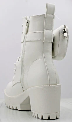 Forever Pacific 33 Women's Pouch Accented Ankle Tie Up Wide Sole Boots -Bamboo Store Pacific 33White 2