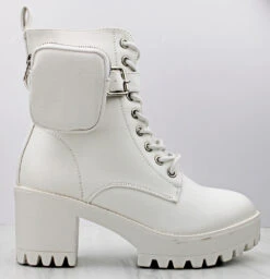 Forever Pacific 33 Women's Pouch Accented Ankle Tie Up Wide Sole Boots -Bamboo Store Pacific 33White 3