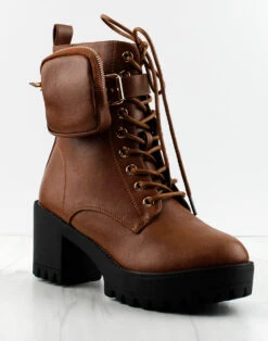 Forever Pacific 33 Women's Pouch Accented Ankle Tie Up Wide Sole Boots