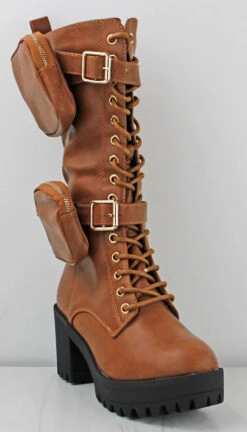 Forever Pacific-34 Womens Pouch Accented Knee High Tie Up Boots