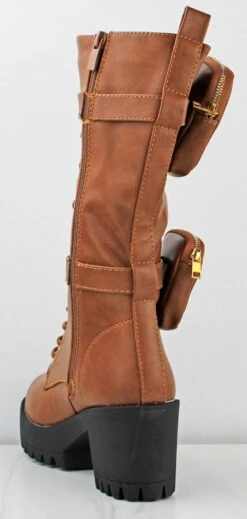 Forever Pacific-34 Womens Pouch Accented Knee High Tie Up Boots -Bamboo Store Pacific 34 Tan 2