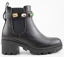 Forever Pacific 09 Women's Multi Colored Rhinestone Chunky Ankle Boots -Bamboo Store Pacific09 11