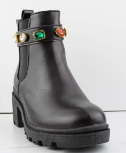 Forever Pacific 09 Women's Multi Colored Rhinestone Chunky Ankle Boots -Bamboo Store Pacific09 2