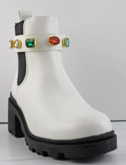 Forever Pacific 09 Women's Multi Colored Rhinestone Chunky Ankle Boots