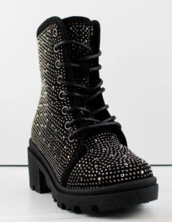 Pacific 11k Little Girl's Rhinestone Lace Up Chunky Ankle Boots