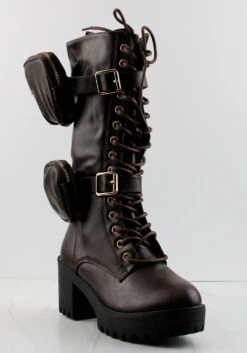 Forever Pacific-34 Womens Pouch Accented Knee High Tie Up Boots -Bamboo Store Pacific34 2