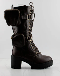 Forever Pacific-34 Womens Pouch Accented Knee High Tie Up Boots -Bamboo Store Pacific34 3