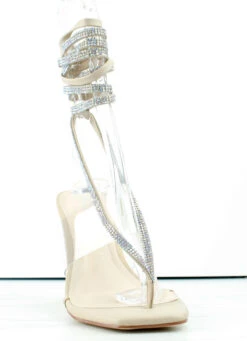 Bamboo Pleasure 13 Womens Rhinestone Wrap Up Pyramid Heel Sandals