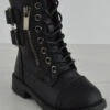Poet 1A Baby Girl's Buckle Accent Lace Up Combat Boots 2 Poet 1A Baby Girl's Buckle Accent Lace Up Combat Boots -Bamboo Store Poet1ABlack 3