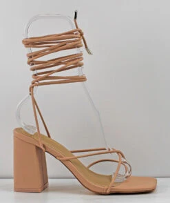 Posh Women's Thin Strap Wrap Up Dress Heeled Sandals -Bamboo Store PoshNude 2