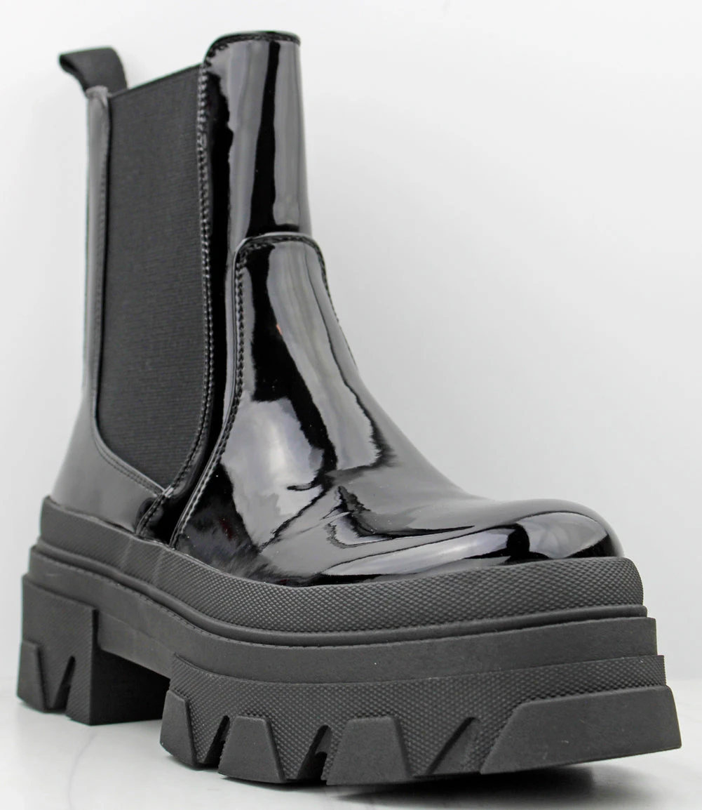 Bamboo Production 09 Women's Lug Sole Platform Patent Ankle Boots 3 Bamboo Production 09 Women's Lug Sole Platform Patent Ankle Boots