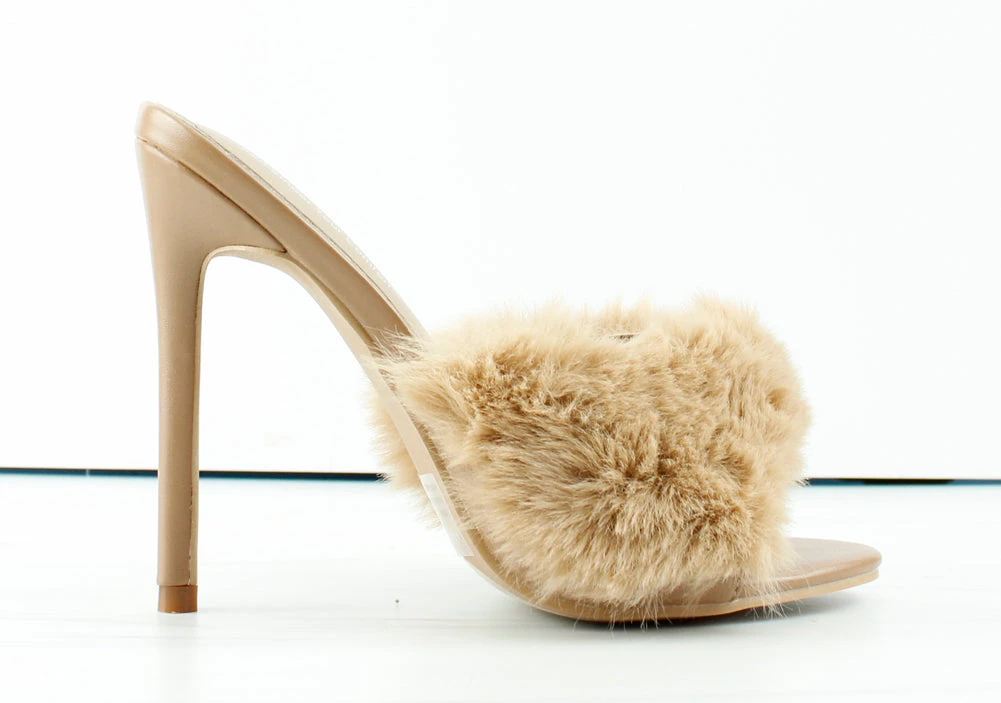 Pryer Womens Faux Fur Stiletto Heel Mule Sandals 7 Pryer Womens Faux Fur Stiletto Heel Mule Sandals - Image 5