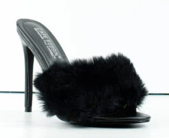 Pryer Womens Faux Fur Stiletto Heel Mule Sandals